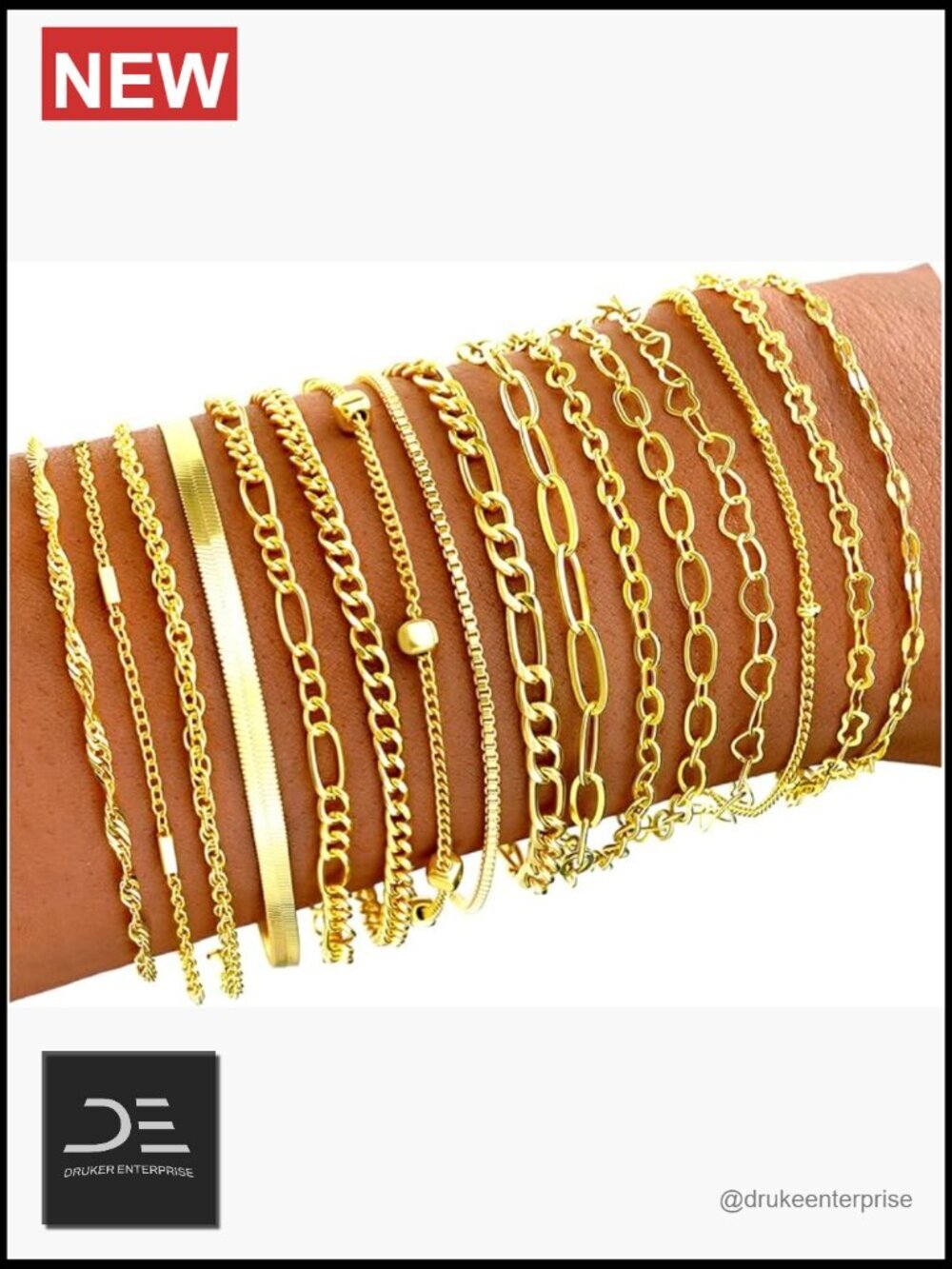 16 Pcs Dainty Gold Bracelet Set Stackable Cuban Link Paperclip Chain